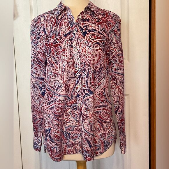 Talbots Tops - Talbots Cotton Red White‎ Blue Button Down Shirt Top Medium
